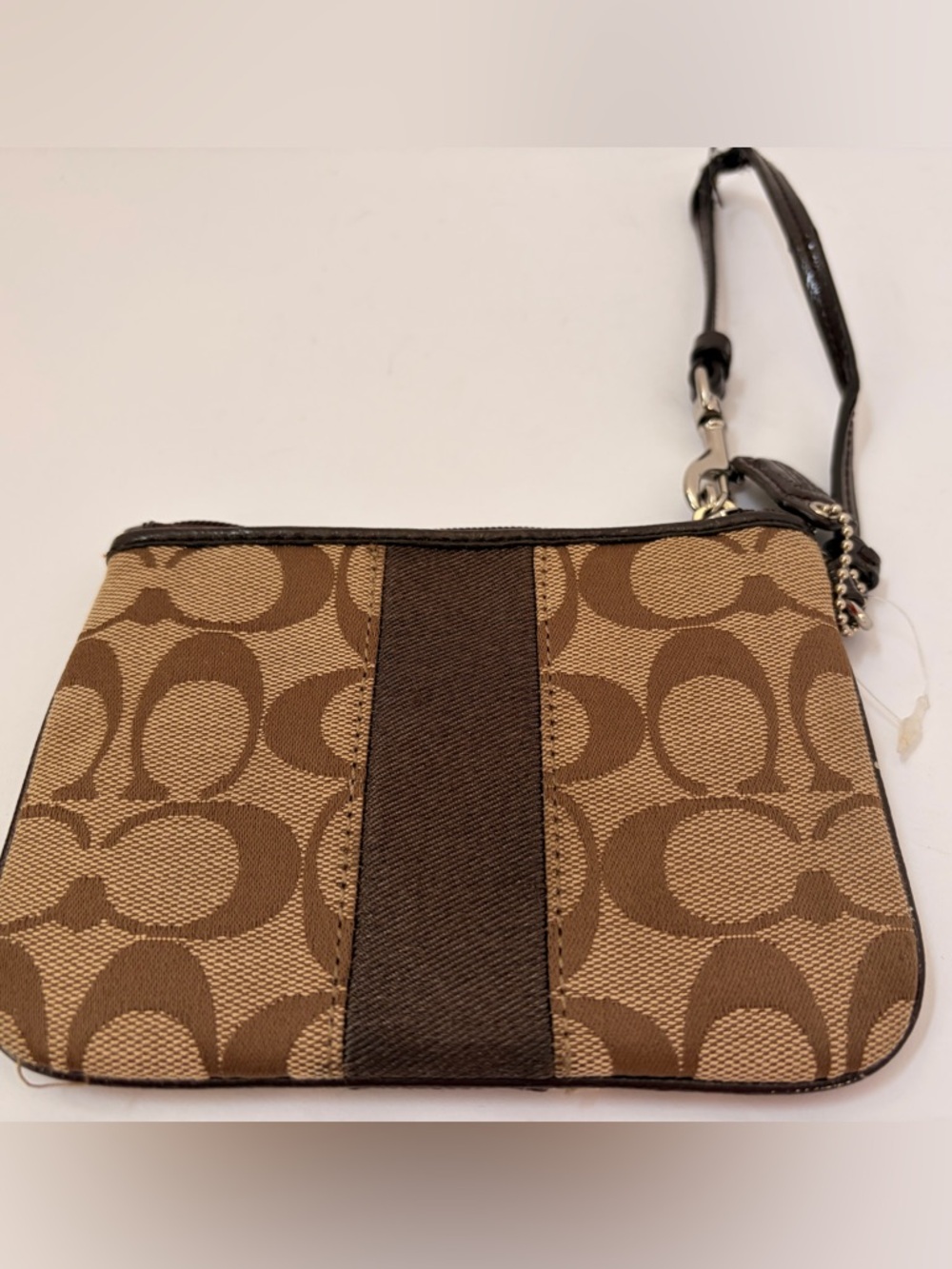 Coach Tan and Brown Signature Canvas Wristlet